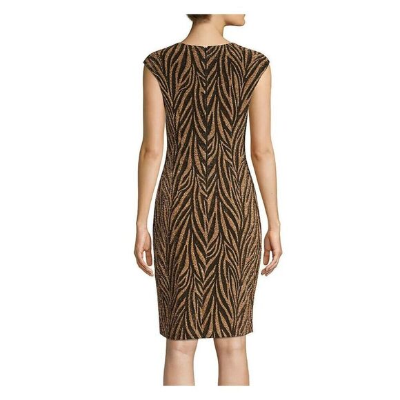 Vince Camuto Women's Sz 2 Black/Gold Metallic Tiger Print Sheath Dress - Picture 8 of 8